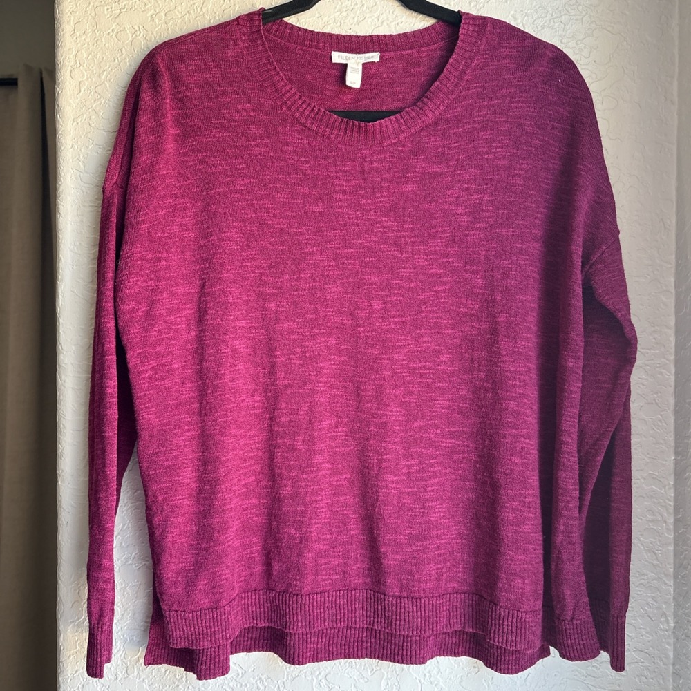 Eileen Fisher Womens‎ S Sweater Organic Linen Cotton Magenta Purple Side Slit